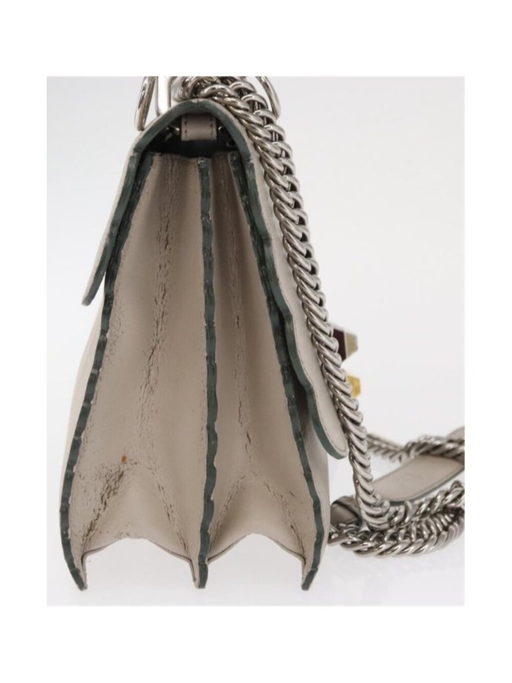 Authentic FENDI Chain Canai Shoulder Bag Leather 2way Gray Silver - Picture 7 of 16